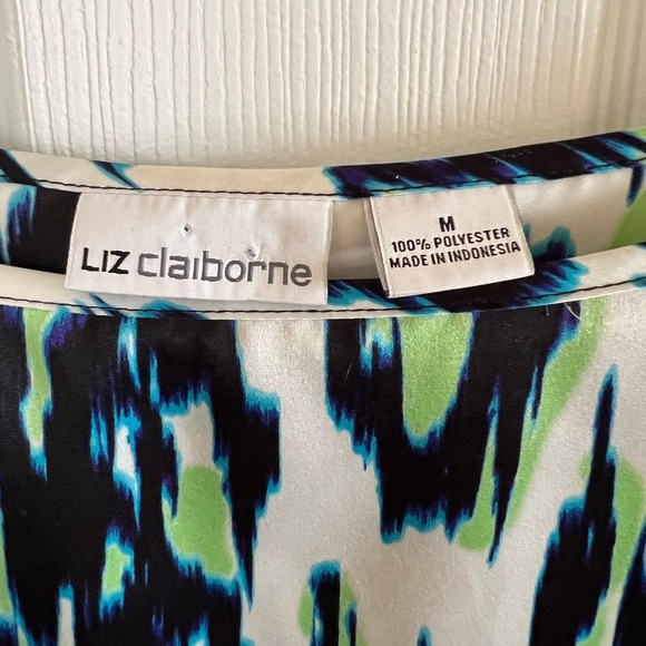 Liz Claiborne White, Green & Algiers Blue Abstract Multicolor Split Sleeve Top - Picture 4 of 5